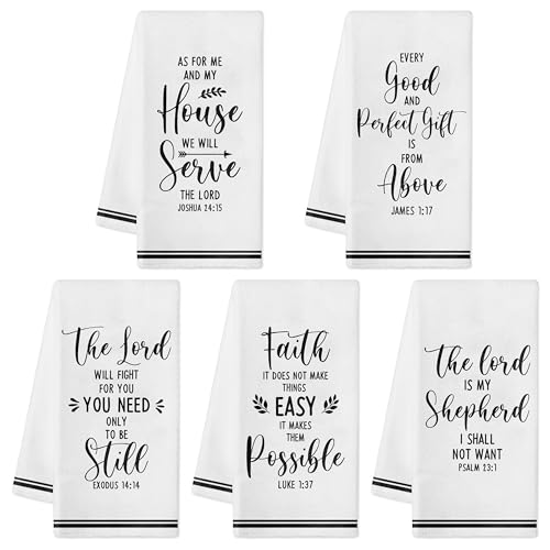 R HORSE 5Pcs Religious Christian Kitchen Dish Towel, Bible Verse Absorbent Quick Dry Cloth Dish Tea Towels, Reusable Bar Hand Dishcloths Home Holiday Decor Christian Gifts for Women Men Housewarming