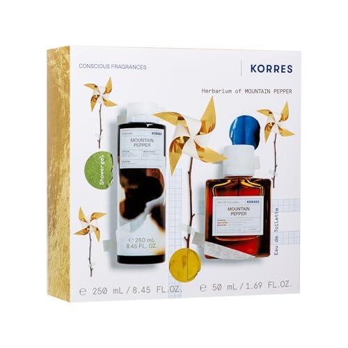 KORRES MOUNTAIN PEPPER Duftset für Ihn, Geschenkset für Herren aus EDT 50 ml und Duschgel 250 ml, aromatisch-holziger Duft, vegan