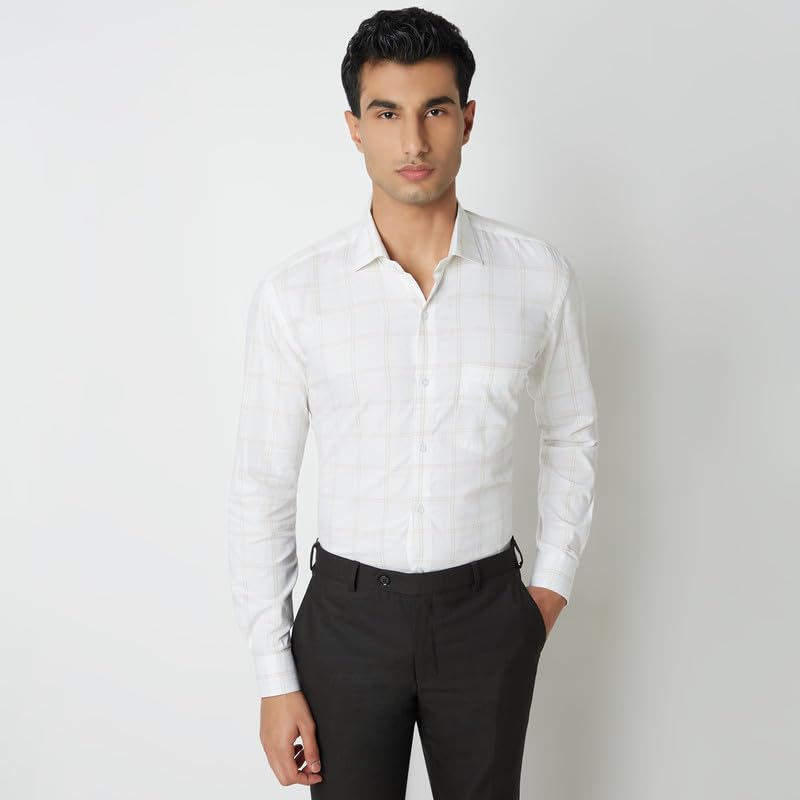 Image of MARK & ALBERT 100% Cotton Full Sleeves Regular Fit Formal Shirt for Men Blue
