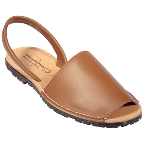 HECHO EN ESPAÑA Menorquina - Ibicencas - Sandalia de Verano de Piel Cuero… (CUERO, 38)