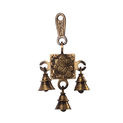 eCraftIndia Lord Ganesha Brass Hanging Bells (9 cm x 3 cm x 15, Brown and Golden)