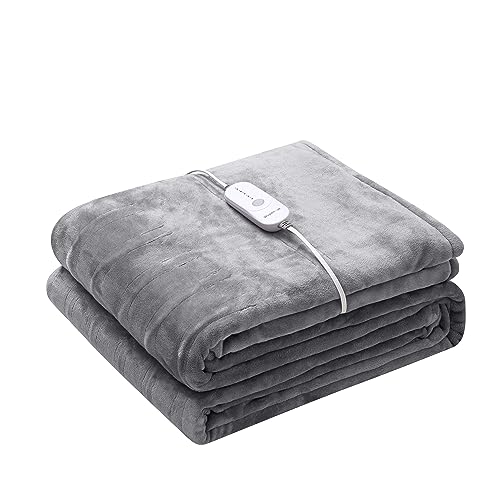 Wapaneus Heated Blanket Electric Throw 72" x 84" Full Size with 5 Heating Levels and 10 Hours Auto-Off, Flannel Fast-Heating Electric Blanket, ETL Listed, Machine Washable, Grey