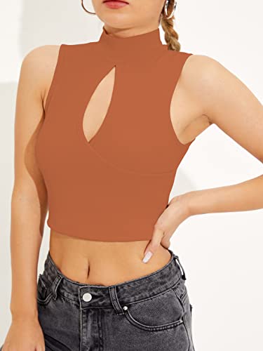 Image of Shasmi Women's & Girl's Black and Maroon Solid Ribbed High Neck Stand Collar Sleeveless Slim Fit Cut Out Tank Tops (Top 43)