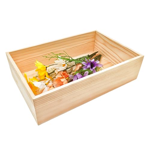 Anktily 1 Packung rechteckige Aufbewahrungsbox aus unbehandeltem Holz, 30 x 20 x 8 cm, rustikale Aufbewahrungsbox aus Naturholz für Zuhause, Büro und Dekor
