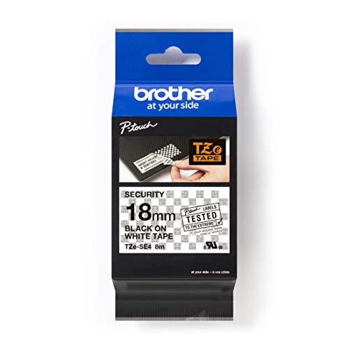 Brother Original P-touch säkerhets- och sigillband TZe-SE4 18 mm, svart på vitt (kompatibel med Brother P-touch 1830VP, D400/VP, D450, D600/VP, P700, 2430PC), 1724307