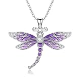 LWXIE Diamond Dragonfly Necklace for Women 925 Sterling Silver Purple Dragonfly Pendant Necklaces with Lab Grown Diamonds Jewelry Gifts