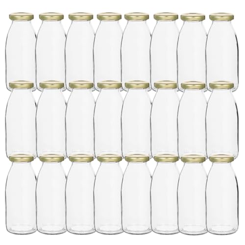 Flaschenland - 24 Glasflaschen Set, leer, 250 ml, Saftflaschen mit goldenem Schraubverschluss, zum Selbstbefüllen für Säfte, Smoothies, Milch, Tees oder Saucen