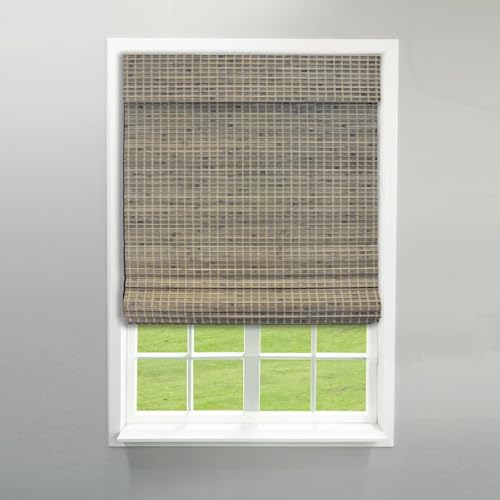 Radiance Cordless Bamboo Blinds - Flatstick Bamboo Roman Shades for Interior Windows - Roll Up Woven Shades with Valance - Inside & Outside Mount Roman Window Shades - Driftwood - 31" W x 64" L by Radiance - Used condition - CA$39.01
