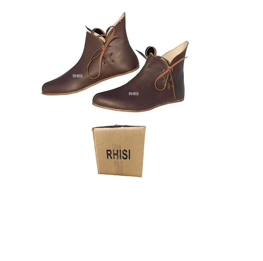RHISI Viking Era leather look lace shoes pair new for adults wear new brown color new (US 11)