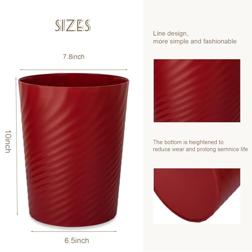 Image of UUJOLY Plastic Small Bathroom Trash Can Wastebasket Garbage Can, Red | Sturdy-Easy to Clean, Bathroom, Laundry Room, Kitchen, Office, Kids Room, Dorm, Bedroom, 1.8 Gallon