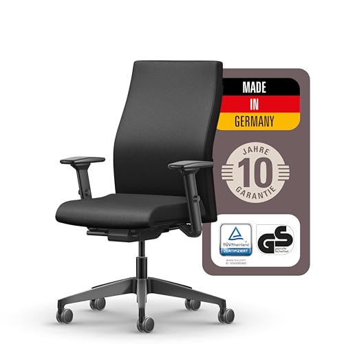 Interstuhl Edge Soft Ergonomischer Bürostuhl – Schreibtischstuhl mit 10 Jahren Garantie, Made in Germany, Synchronmechanik & 4D-Armlehnen, Lordosenstütze, TÜV-geprüft, Schwarz