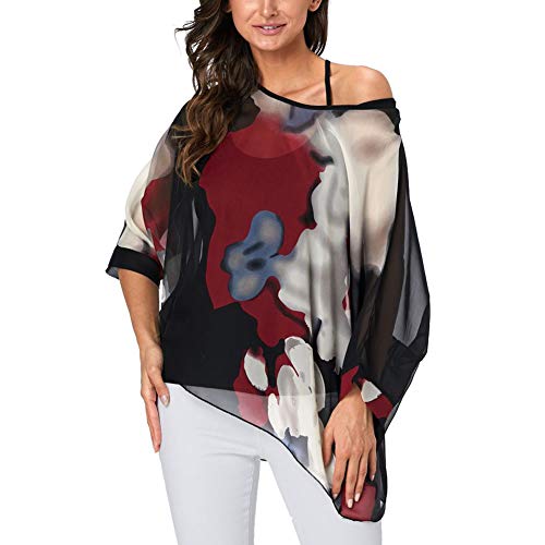 Image of Ckikiou Plus Size Batwing Flowy Semi Sheer Chiffon Blouse Tunic for Women Summer Floral Print Boho Beach Cover ups