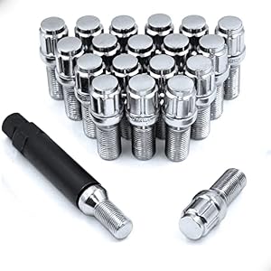 Wheel Accessories Parts Set of 20 Chrome 12x1.25 Lug Bolts Locking Spline Conical Seat with 28 mm Shank Length Small Diameter Lug Bolt with Dual Hex Key for Aftermarket Wheels (28mm, Chrome, M12x1.25)