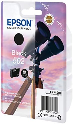 Epson 502 Binoculars Black, Original Ink Cartridge, XP-5100 XP-5105 XP-5150 XP-5155 WF-2860DWF WF-2865DWF WF-2880 WF-2885