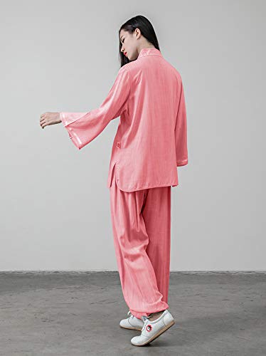 Ksua Women Kung Fu Uniform Tai Chi Suit Cotton Martial Arts Clothes Zen Meditation Morning Excerises Outfit (Pink, Us M/ Tag L) #TOP1