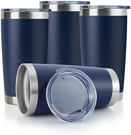 DOMICARE 20oz Stainless Steel Tumbler Bulk with Lid, Double Wall Vacuum Insulated Travel Mug, Powder Coated Coffee Cup, Navy, 4 Pack