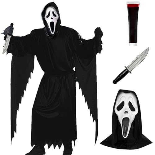 FCYQSD Scream Ghost Kostüm Halloween Ghostface Kostüm Horror mit Scream Mask fur Halloween Carnival Masquerade Horrorparty (Erwachsene XL)