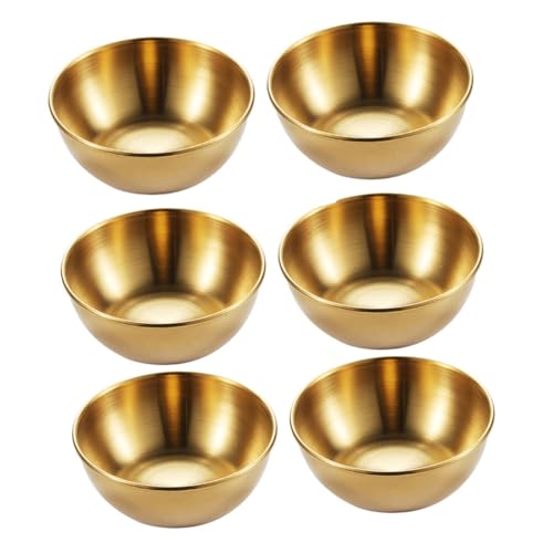 HOLIDYOYO 6 Pcs Dish Seasoning Round Serving Tray Round Seasoning Dish Round Serving Platter Gold Dip Bowls Prep Dishes for Cooking Sauce Cups Bandejas Para Comida Stainless Steel Golden