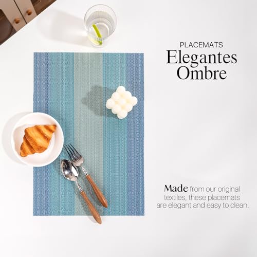 LEXMORE PVC Woven Placemats 6 PCS Wipeable Indoor/Outdoor Table Mats Washable Vinyl Place Mats for Dining Table, Set of 6-Ocean Geode