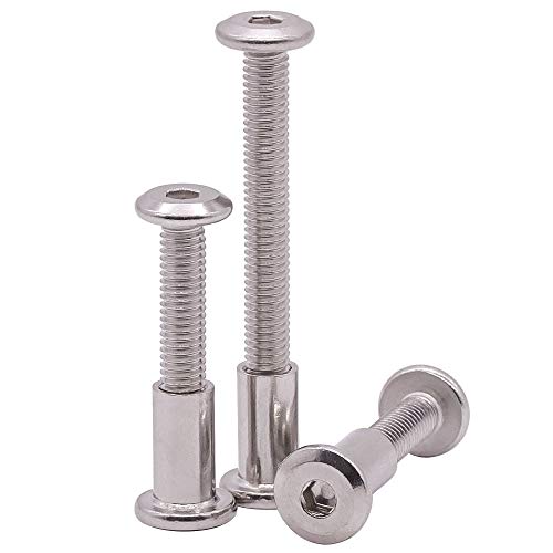 M6 X 35Mm Furniture Screws Barrel Nuts Kit, 304 Stainless Steel 18-8, Binging Screws Posts For Baby Beds Furnitures Leather Belt Screws, Allen Hex Drive, Full Thread Unc, 20 Sets #TOP10