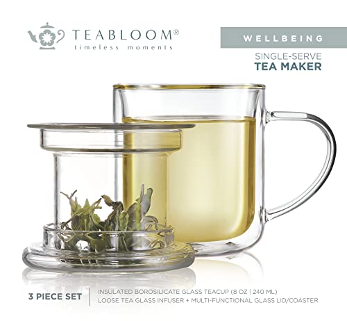 Teabloom Heatproof And Insulated Glass Tea Cup With Glass Infuser For Loose Tea - Wellbeing Infusion Mug With Dual-Purpose Lid (8 Oz) #TOP5