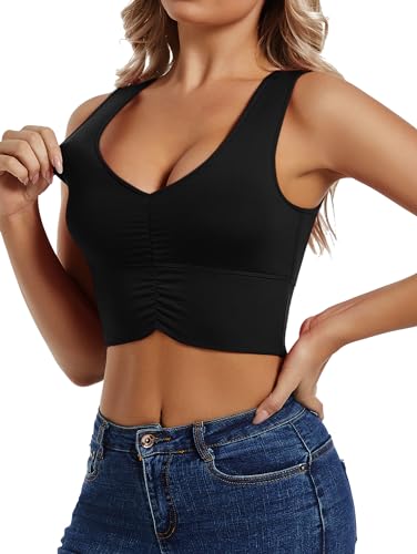 Heihonae Sexy Crop Tops for Women V Neck Plunge Ruched Sleeveless Going Out Cropped Tank Top - Image 3
