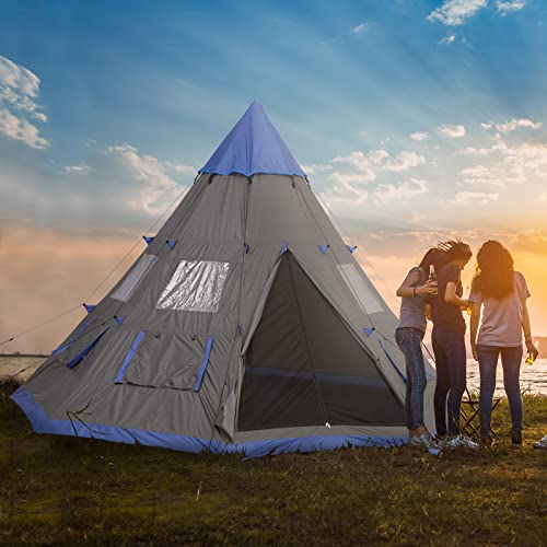 Outsunny 12Ft Camping Tent 6-7 Person 4 Season With 8 Mesh Windows, Outdoor Teepee Tent With Waterproof Material For Family And Friends Camping #TOP1