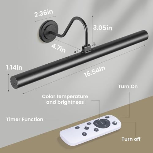 Bridika Luz de imagem operada por bateria, luzes de imagem de 42 cm para parede com controle remoto,