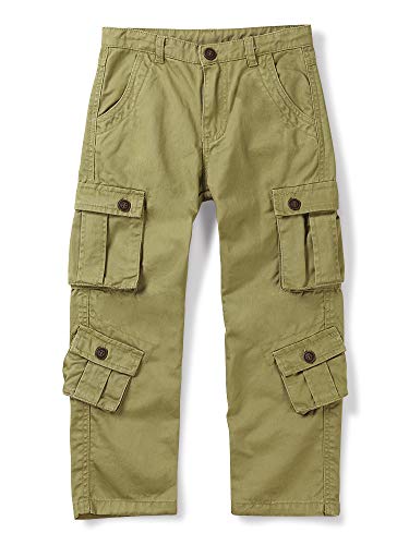 Aeslech Pantalones cargo para niños, 8 bolsillos, estilo casual, para excursiones al aire libre, caqui, 9-10 Años Cover