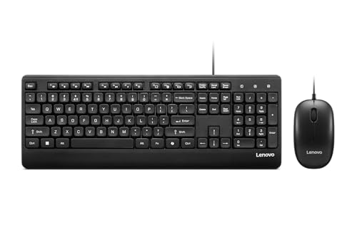 Lenovo 110 Keyboard & Mouse Wired Combo| Waterproof Exoskeleton | Splash Proof Keys| 1600 DPI Full Size Mouse | Non-Slip Scroll Wheel| One-touch Co-pi