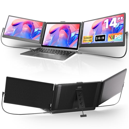 DZVW Extensor de pantalla triple para laptop, 14 pulgadas FHD 1080P LCD, accesorio de monitor portátil, pantalla adicional, compatible con Windows, Mac, Dex, Android, Linux, cromo, Plug n Play, viajes