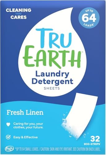 Tru Earth Compact Dry Laundry Detergent Sheets - Up to 64 Loads (32 Sheets) - Paraben-Free - Original Eco-Strip Liquidless Detergen - Fresh Linen | Packaging May Vary - View 3