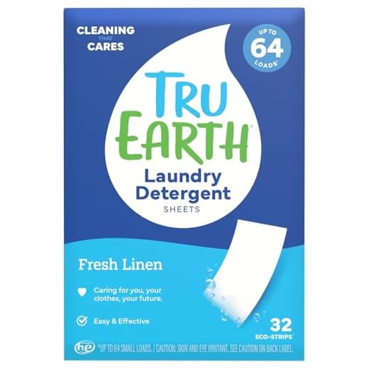 Tru Earth Eco-friendly, Biodegradable, Zero Waste, Cruelty-Free Laundry Detergent Sheets/Eco-Strips for Sensitive Skin, 32 Count (Up to 64 Loads), Fresh Linen Scent