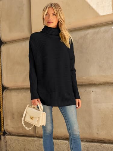 Lillusory Oversized Sweaters Women Long Turtleneck Turtle Neck Tunic 2024 Trendy Mock Pullover Batwing Sweater Tops Wear Leggings Black thumb #1