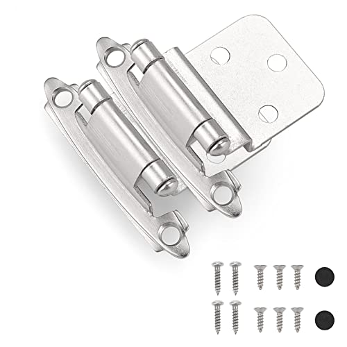 Probrico Satin Nickel Inset Cabinet Hinges (10 Pairs - 20 Pack) 3/8" Overlay Door Hinges For Kitchen Cabinets, Decorative Self Closing Cupboard Hinges Face Mount #TOP26