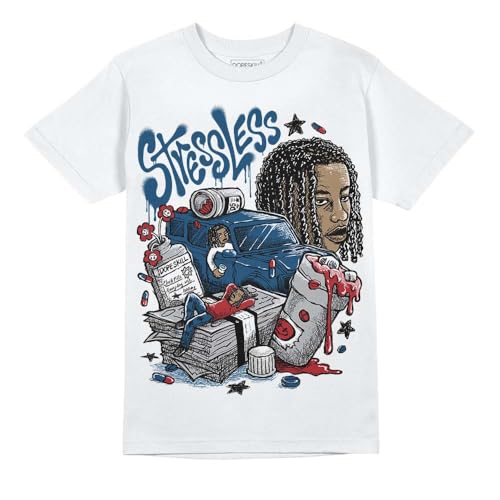DopeSkill Graphic Tee French Blue 12s Streetwear Crewneck Unisex Hypebeast T-Shirt Cool Sneaker Colour Matching Shirt Stressless (White - S)