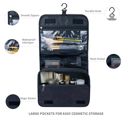 Image of Lcsmaokin Large Capacity Toiletry Bag Travel Bag with Hanging Hook for Men and Women Waterproof Travel Cosmetic Bag Bathroom Storage Bag for Brushes Set, Full-Sized Shampoo, Toiletries, Accessories,