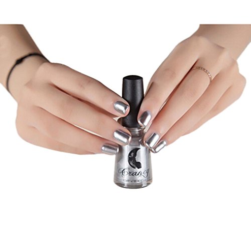 Hot Nail Art! AMA(TM) Mirror Nail Polish Lacquer Metal Color Plating Paste Liquid Tape Peel Off Base Coat Nail Polish (Silver)