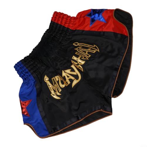 Anotherboxer Unisex Muay Thai Kickboxing for MMA Shorts, Breathable Polyester Fighting Shorts with Elastic Waist, Black, Size M（Black） S