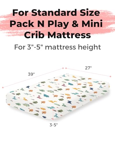 Image of Pack and Play Sheets 2 Pack, Fitted Jersey Knit Mini Crib Sheets for Baby Boys and Girls, Compatible with Graco Pack N Play and Mini Crib Mattress (Sage Dino, Pack N Play /Mini Crib Sheets)