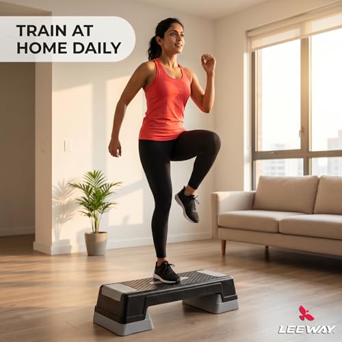 Image of Leeway Stepper for Exercise at Home | 2-Level Adjustable Aerobic Step Platform | Non-Slip Step Board for Cardio | Mini Gym Stepper for Weight & Fitness Workout Cardio | Gym Stool
