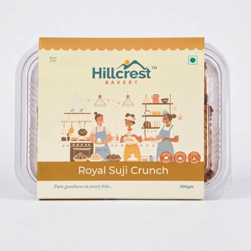 Image of Hillcrest Bakery Royal Suji Crunch Cookies with Semolina, Cardamom and Edible Nuts, 300 Grams, 20-22 Pieces | Premium Baked Snack | Tea Time Treat | Hygienically Packed