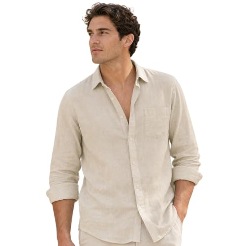Image of Nobero Breezy Premium Linen Cotton Shirt for Men | Stylish Casual Shirts for Men | Semi Cut Collar | Box Pleat | Curved Hem | Regular Fit | Full Sleeve | S-XXXL
