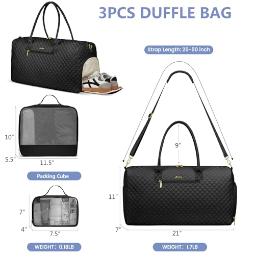 Image of Women Weekender Travel Duffle Bag: Travel Duffel Overnight Bags with Shoe Compartment Large Carry on Tote with Toiletry Bag Weekend Traveling Yoga Gym Hospital Bag for Women with Wet Pocket 3 PCS Set