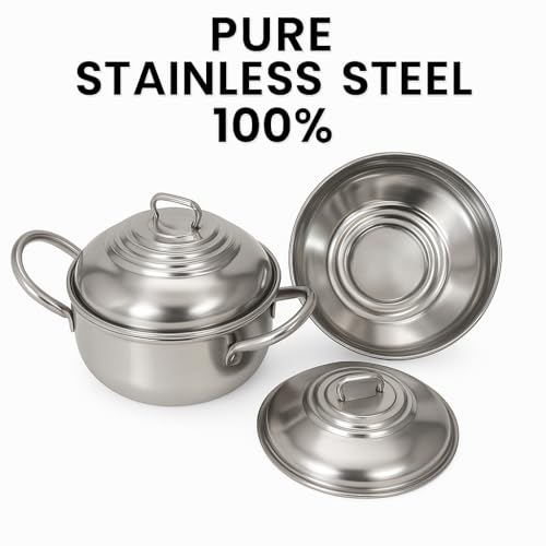 Image of NOVA Kart Stainless Steel Handi with Lid | Double Handle Tope /Patila for Cooking | Heavy Gauge Steel Cookware for Kitchen, Gas & Induction Compatible | Multipurpose Serving & Cooking Handi inch