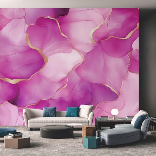Papier peint rose effet marbre intissé haut de gamme imitation granit 300 cm