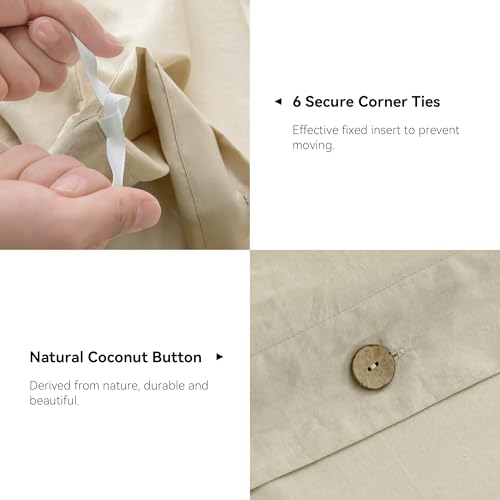 Image of JELLYMONI Cotton Duvet Cover Twin XL Size - Light Khaki Comforter Cover with Button 100% Washed Cotton 2PCS Breathable Soft Solid Bedding Set Duvet Cover 66x92in & 1 Pillowcase (NO Comforter)