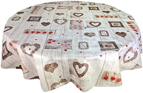Karina Home Orange on Grey Wood Effect Love Hearts Wipe Clean Tablecloth Vinyl PVC Table Cover Wipeable Table Cloth (Orange, 200cm x 140cm)