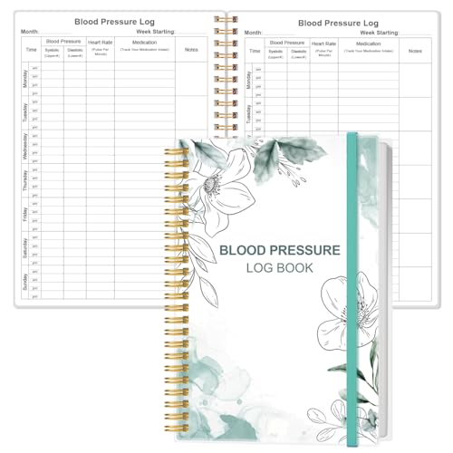 Blood Pressure Log Book - Record & Monitor Your Daily Blood Pressure, Heart Rate Readings at Home, 5.8" x 8.5", Teal Flowers