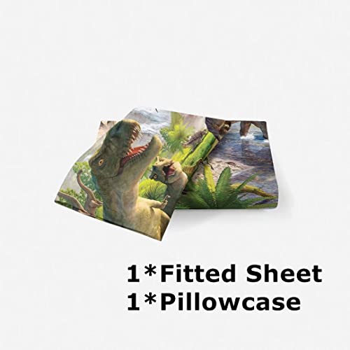 Niuone Dinosaurs Bed Sheets Twin For Boys,3D Realistic Dinosaur Green Fitted Sheets Set Ancient Jungle Dinosaur Bed Sheet Kids Soft Microfiber Bedding Sheets Set,Twin Size(2Pc) #TOP5